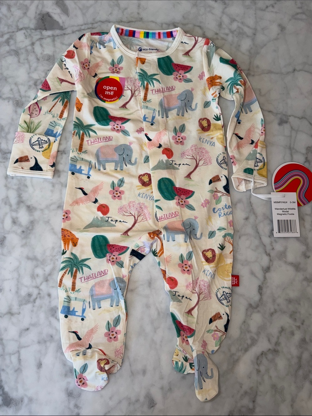 NWT MAGNETIC ME MODAL SAFARI TROPICAL WILDLIFE FOOTIE 0/3M